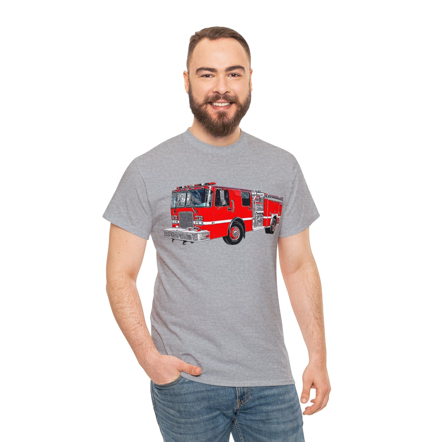 Fire Department, Fire Truck, Fire Department, Red Fire TruckHeavy Cotton Tee