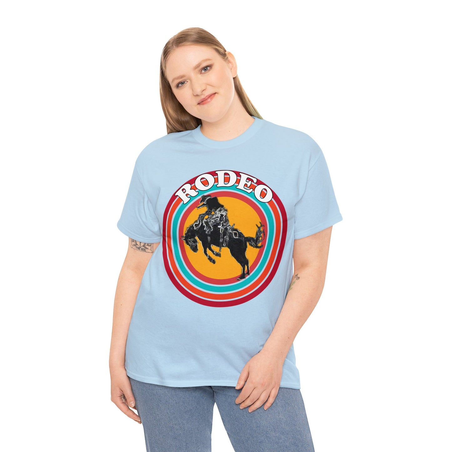 Rodeo, Bronco Rider, Bronc Buster, Cowboy Rider, Horse Rider, Wild Horse Heavy Cotton Tee