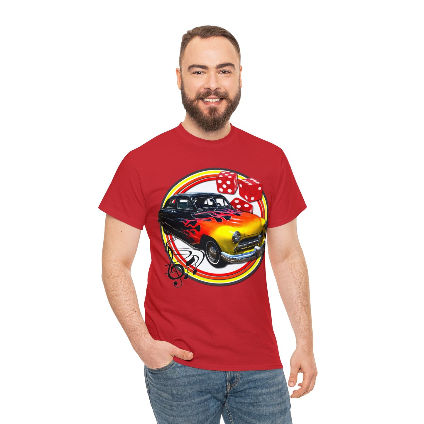 Mercury Eight 1949 Rockabilly Flame Hot Rod Car Heavy Cotton Tee