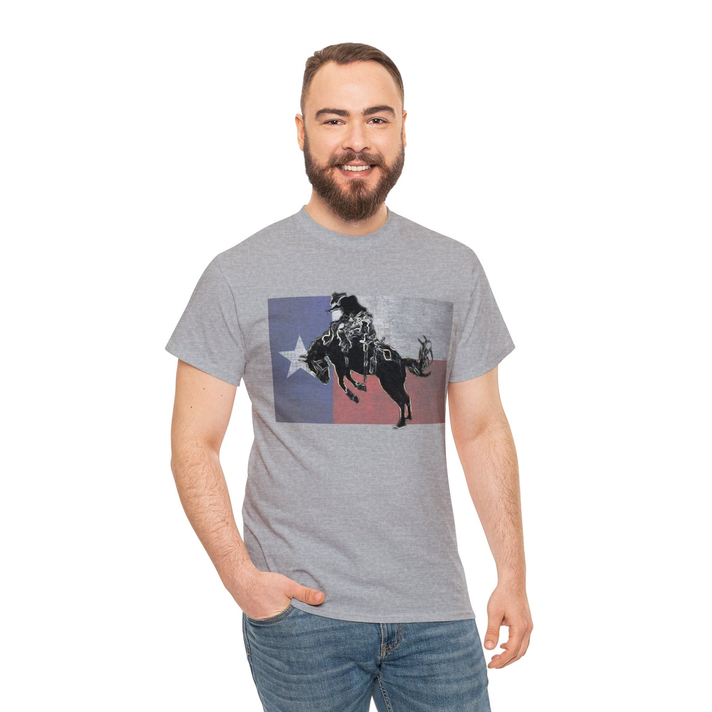 Rodeo, Bronco Rider, Bronc Buster, Cowboy Rider, Horse Rider, Wild Horse Heavy Cotton Tee