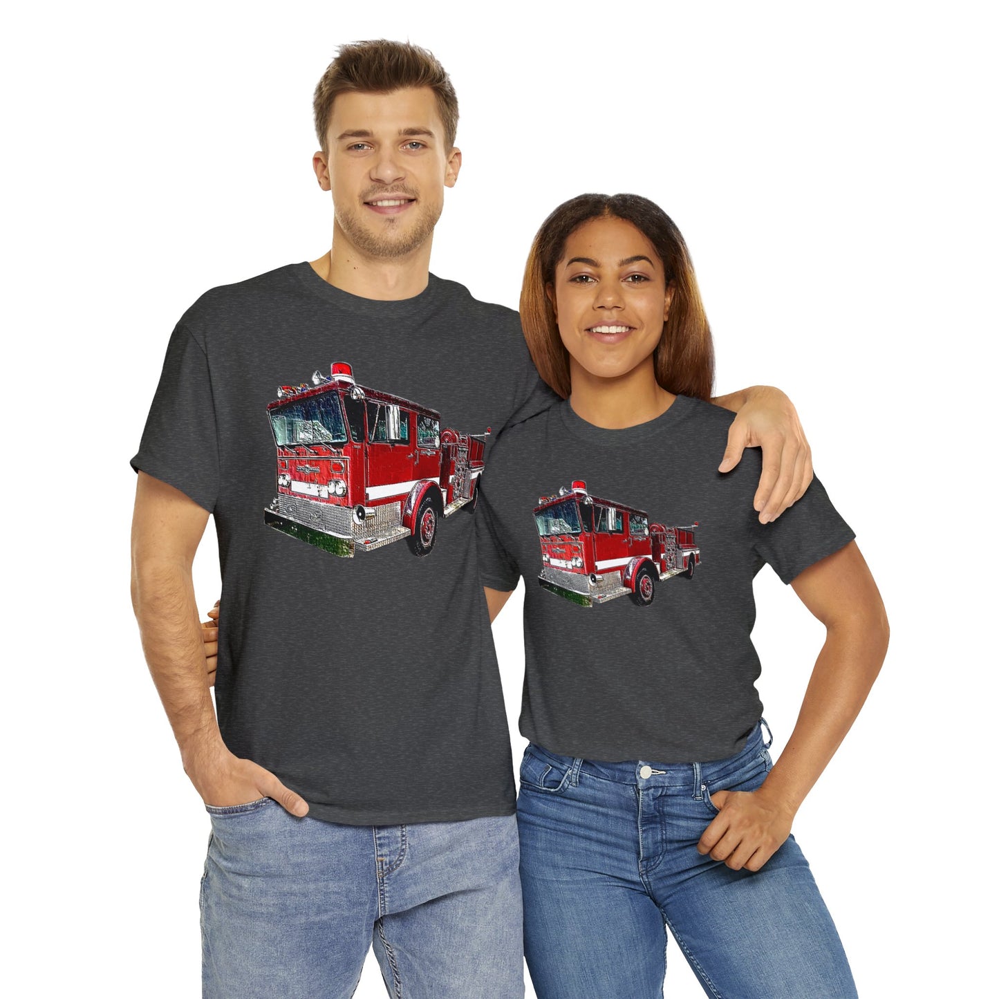 Fire Department, Fire Truck, Fire Department, Red Fire Truck Heavy Cotton Tee
