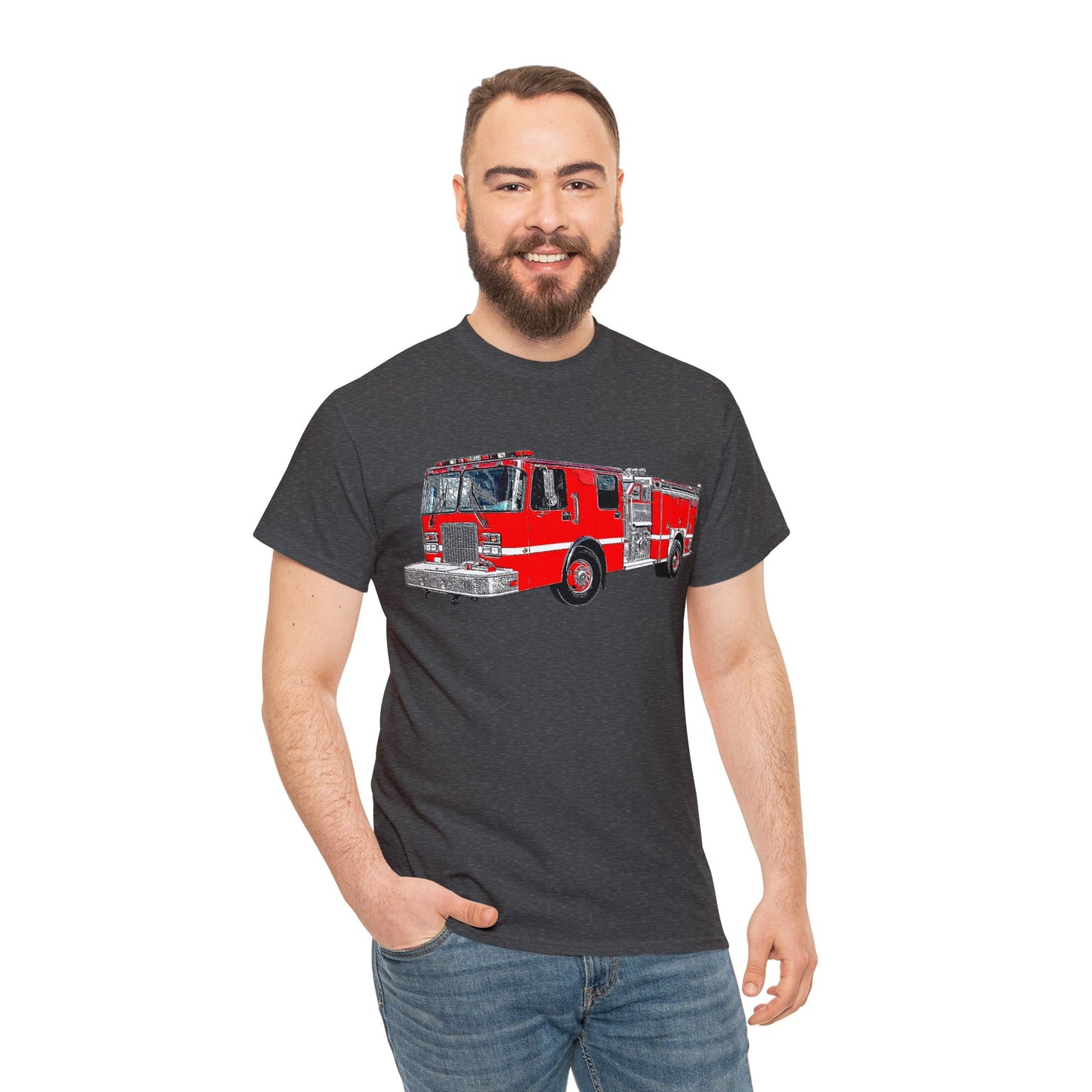Fire Department, Fire Truck, Fire Department, Red Fire TruckHeavy Cotton Tee