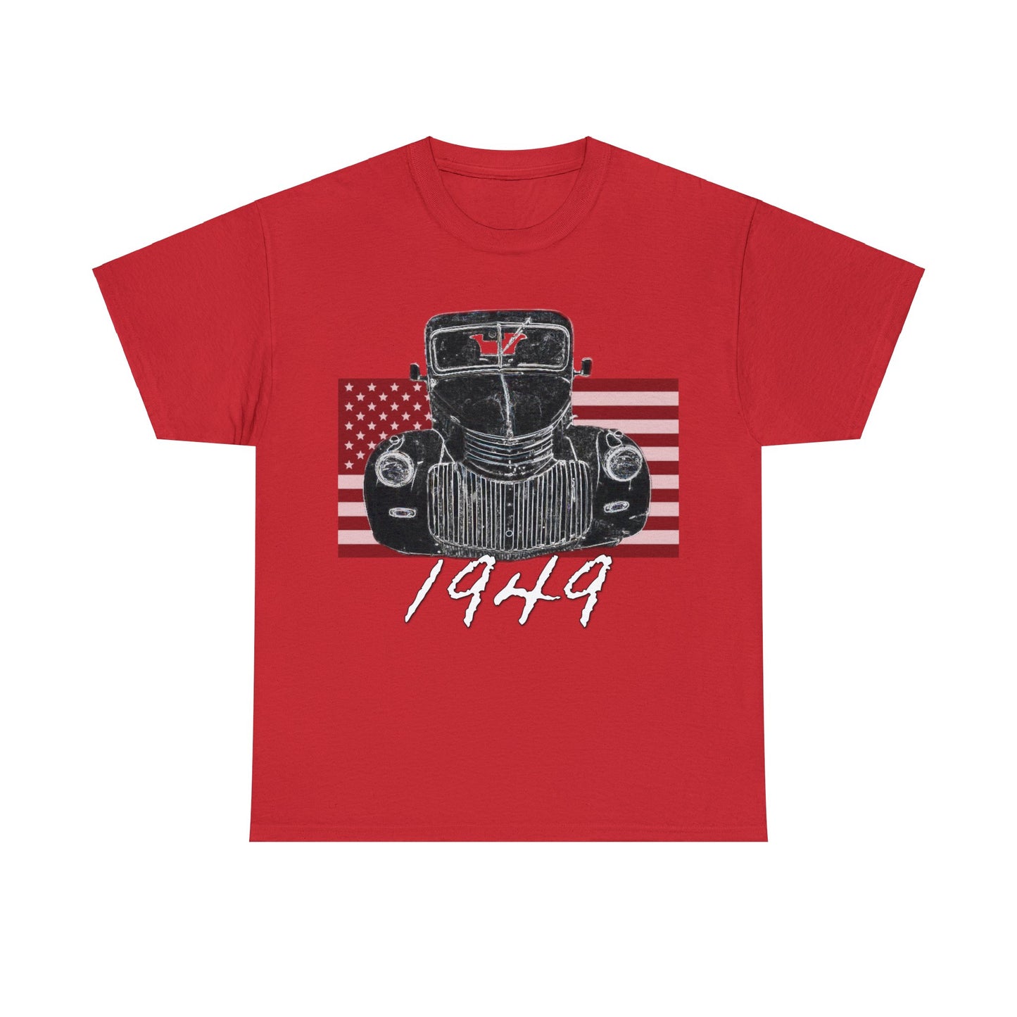 Vintage American 1940's Pickup Truck, Retro Pick Up Truck American Flag Heavy Cotton Tee
