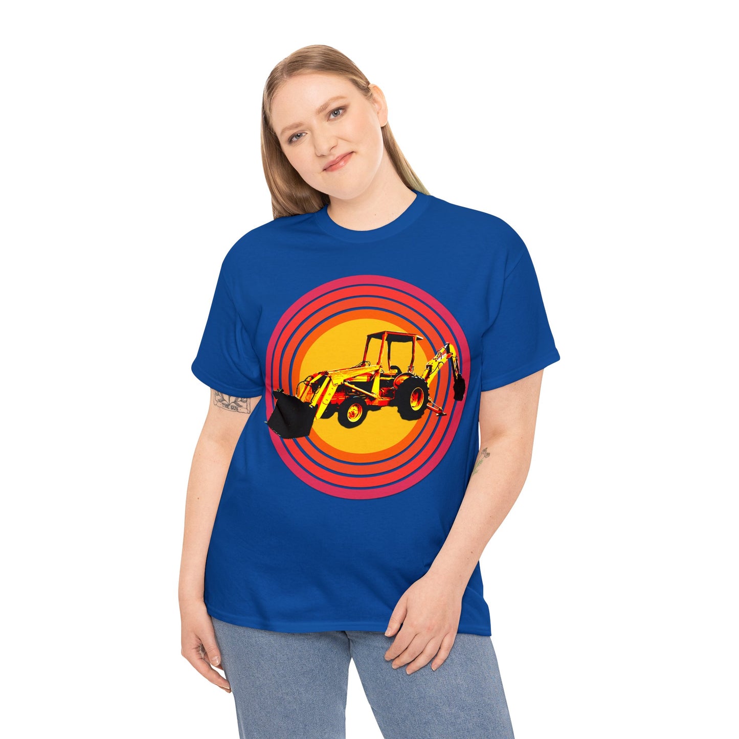 Back Hoe, Tractor, Bulldozer, Excavator, Construction, Under Construction Heavy Cotton Tee