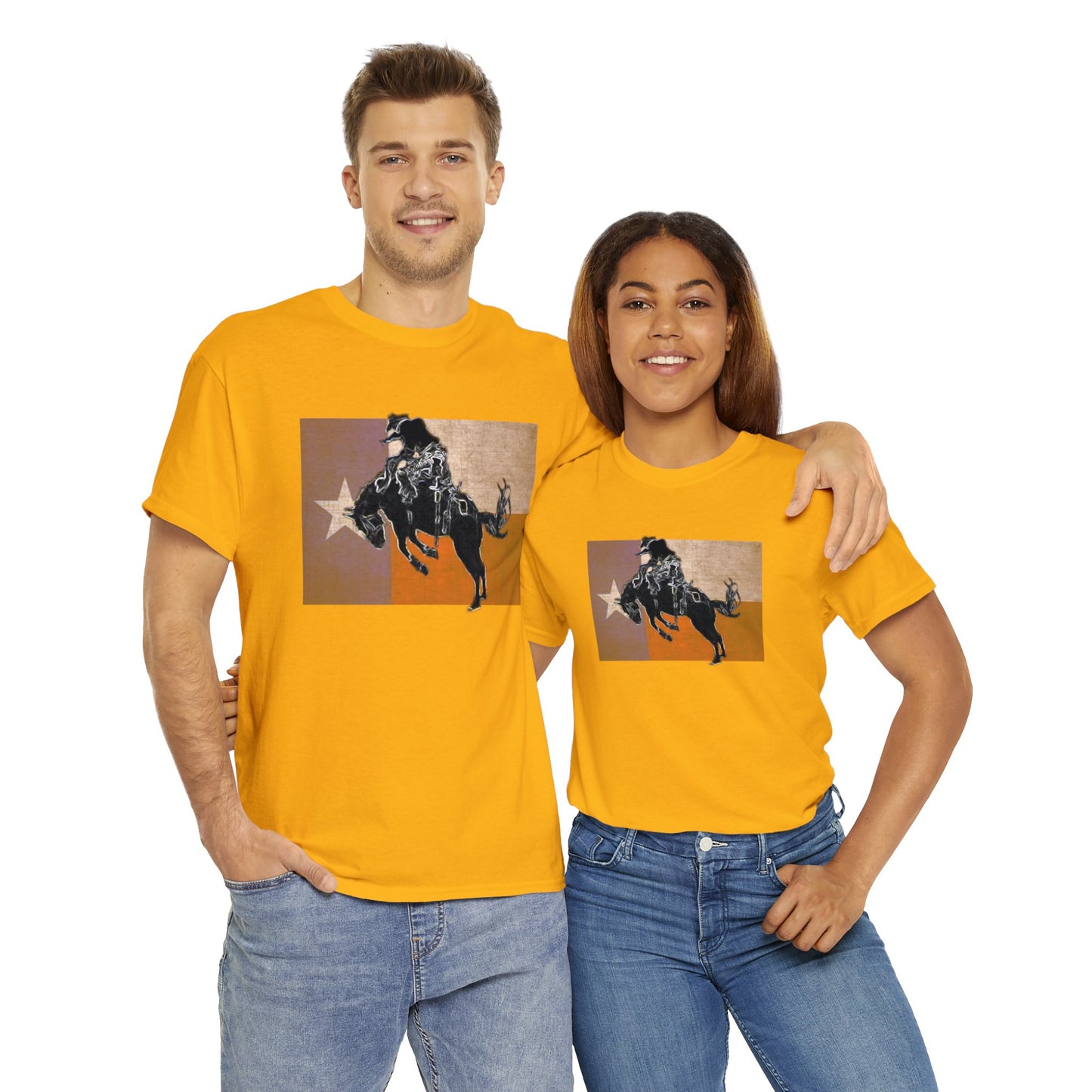 Rodeo, Bronco Rider, Bronc Buster, Cowboy Rider, Horse Rider, Wild Horse Heavy Cotton Tee