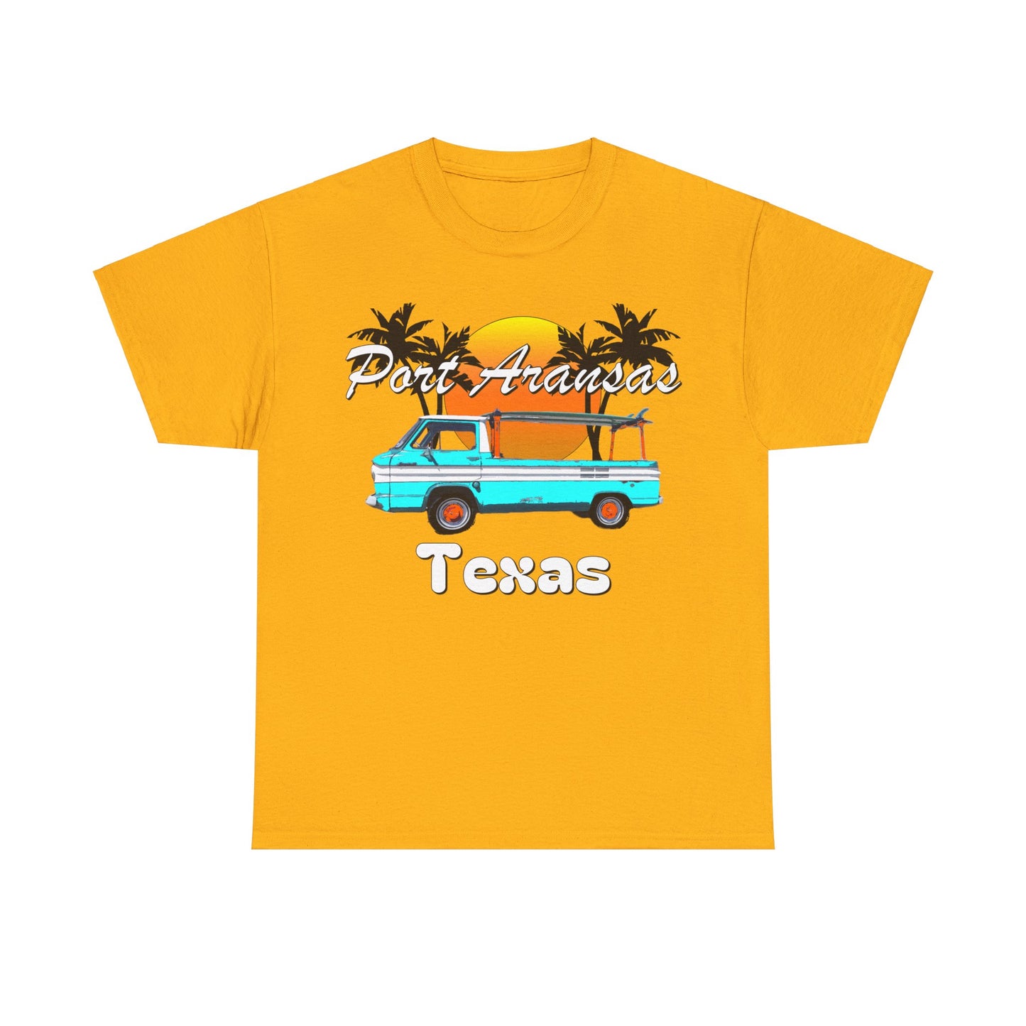 Port Aransas Texas, Port A Surfer, Palm Trees, Beach Vacation Heavy Cotton Tee