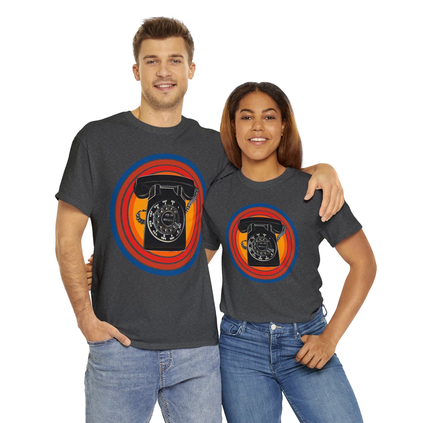 Vintage Retro Rotary Antique Telephone Phone Heavy Cotton Tee