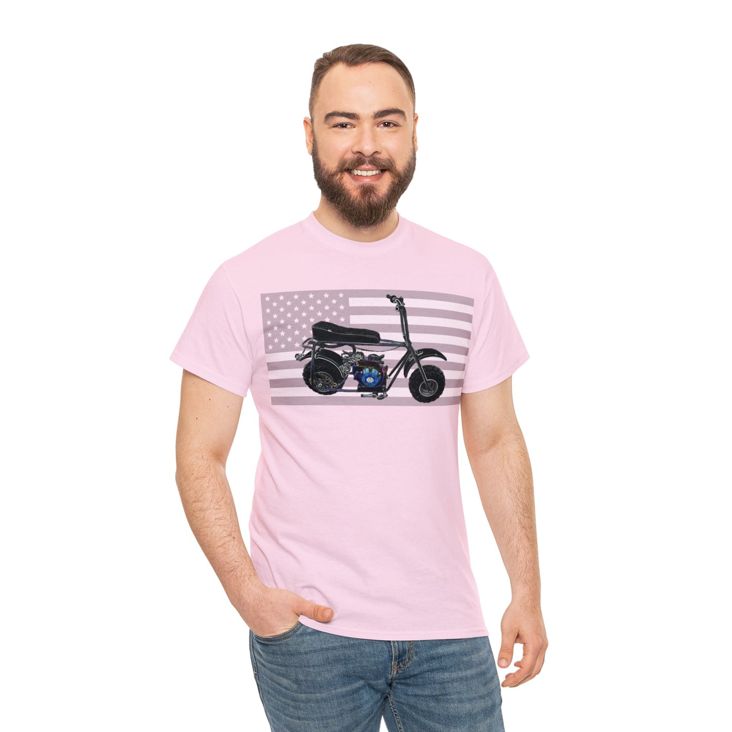 American Flag Vintage Mini Bike, Moped, Mini Motorcycle, Scooter Heavy Cotton Tee