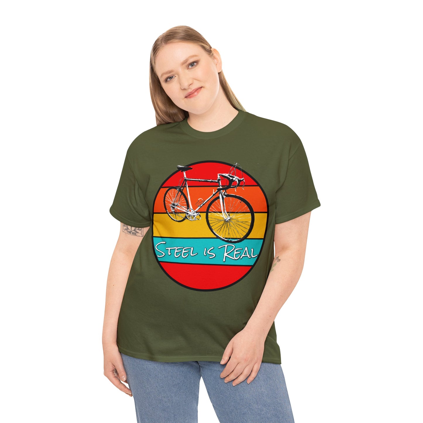Steel is Real, Steel Road Bike, Vintage Road Bicycle, Cool Vintage Road Bike Heavy Cotton Tee