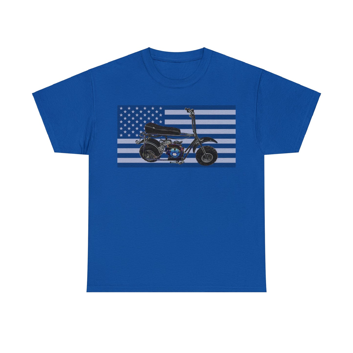 American Flag Vintage Mini Bike, Moped, Mini Motorcycle, Scooter Heavy Cotton Tee