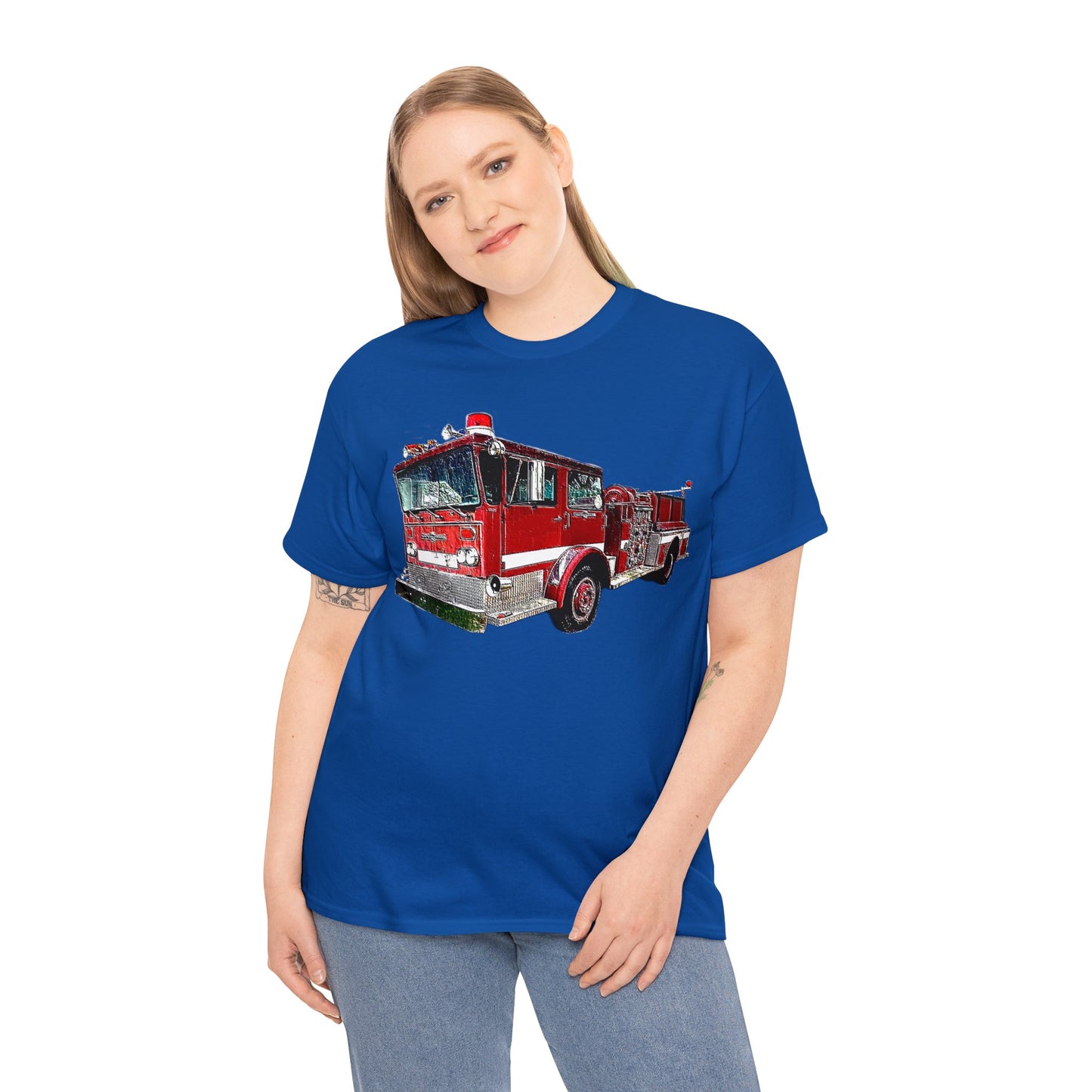Fire Department, Fire Truck, Fire Department, Red Fire Truck Heavy Cotton Tee