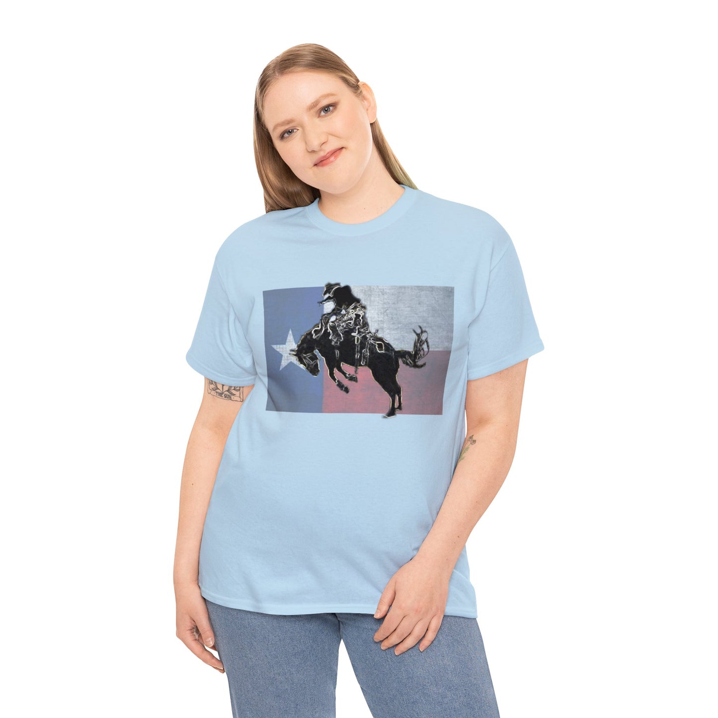 Rodeo, Bronco Rider, Bronc Buster, Cowboy Rider, Horse Rider, Wild Horse Heavy Cotton Tee