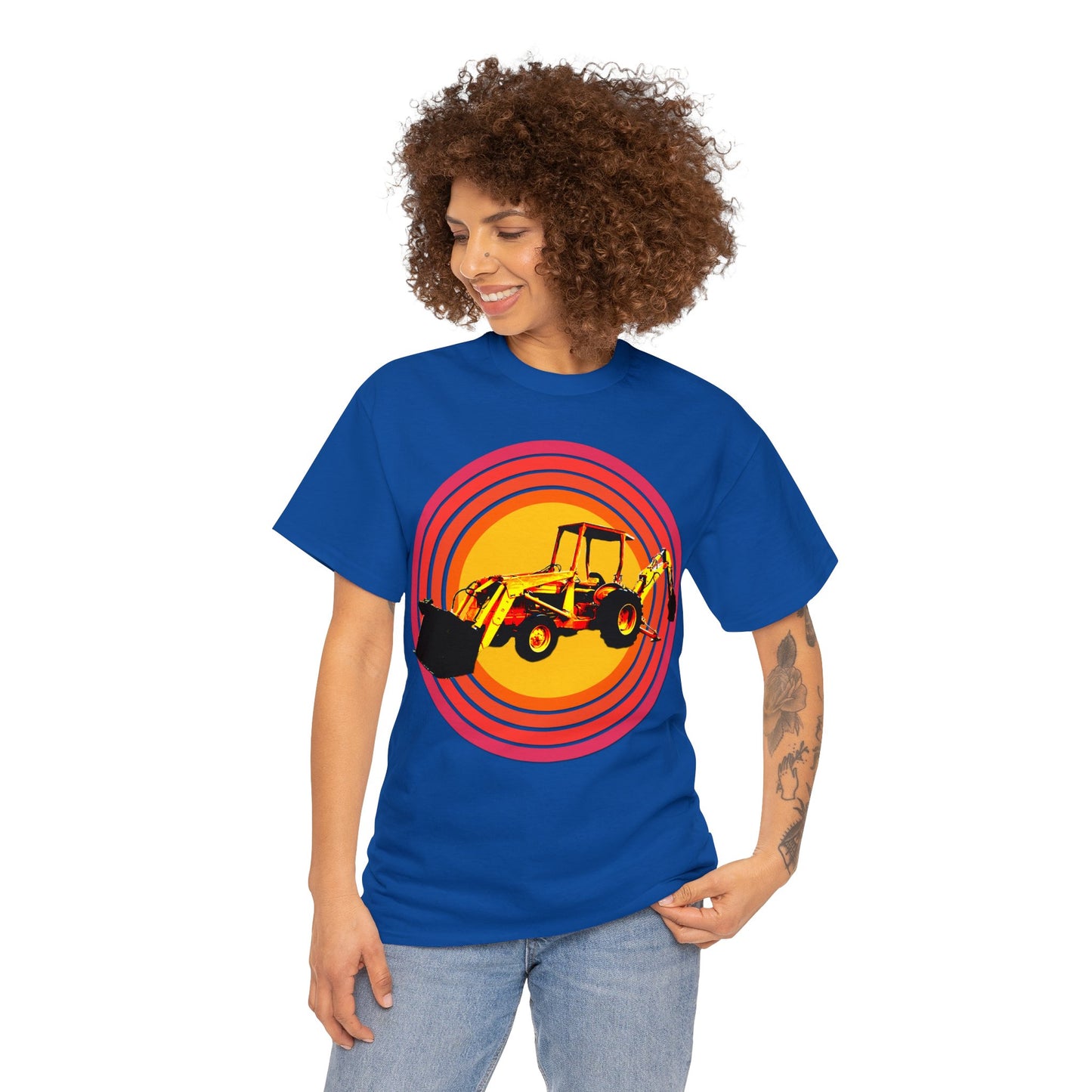 Back Hoe, Tractor, Bulldozer, Excavator, Construction, Under Construction Heavy Cotton Tee
