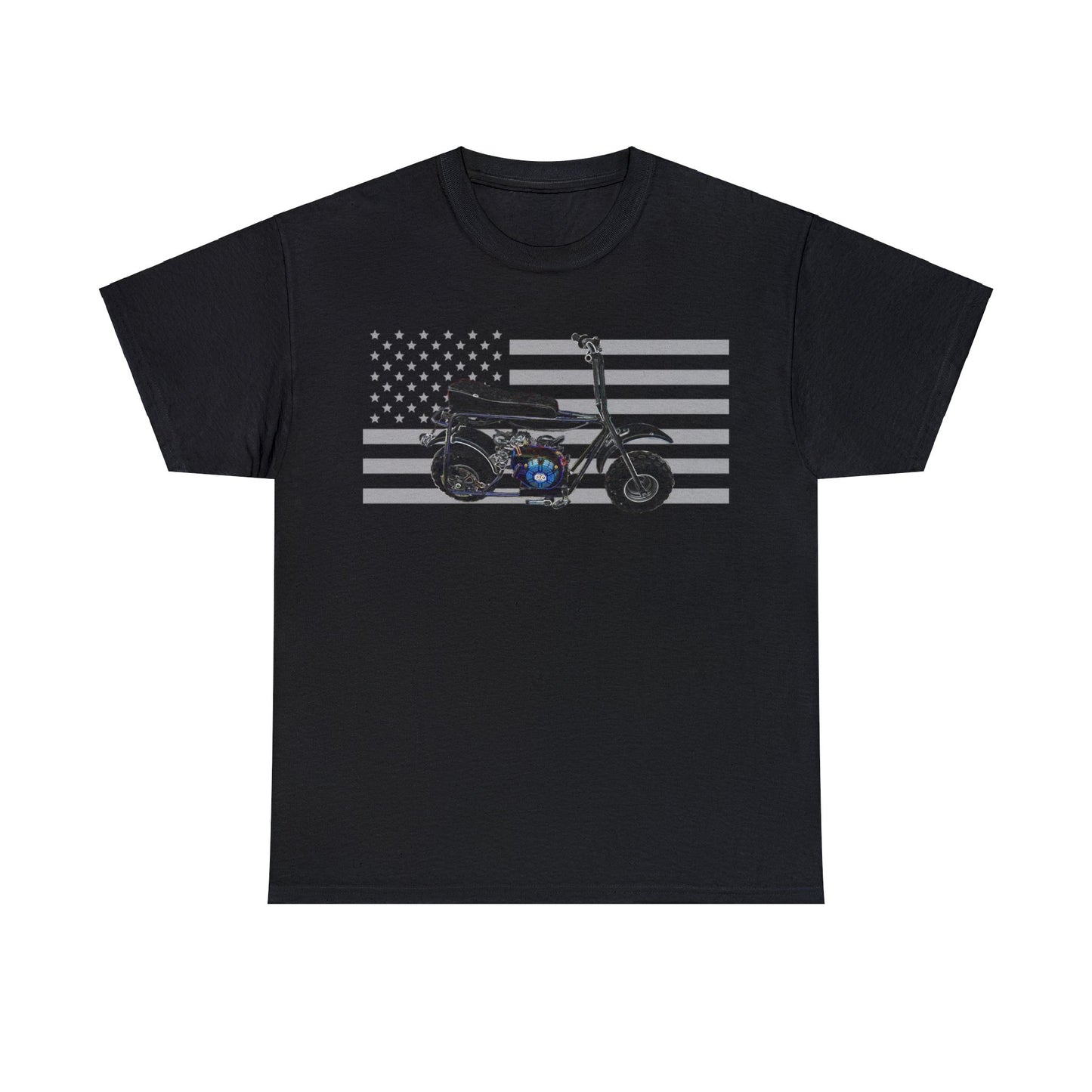 American Flag Vintage Mini Bike, Moped, Mini Motorcycle, Scooter Heavy Cotton Tee