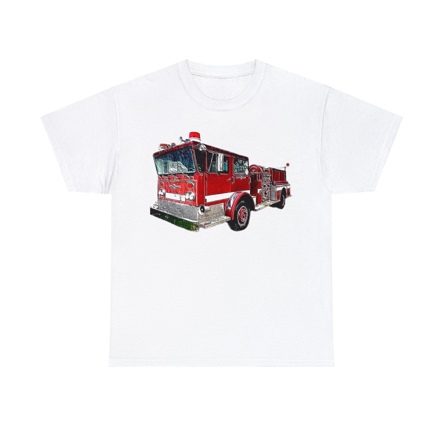 Fire Department, Fire Truck, Fire Department, Red Fire Truck Heavy Cotton Tee