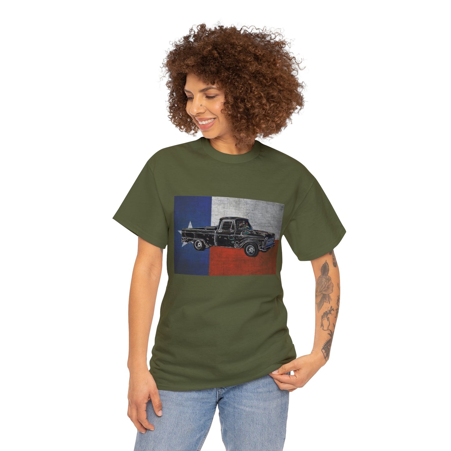 Vintage Texas Flag Pickup Truck Heavy Cotton Tee