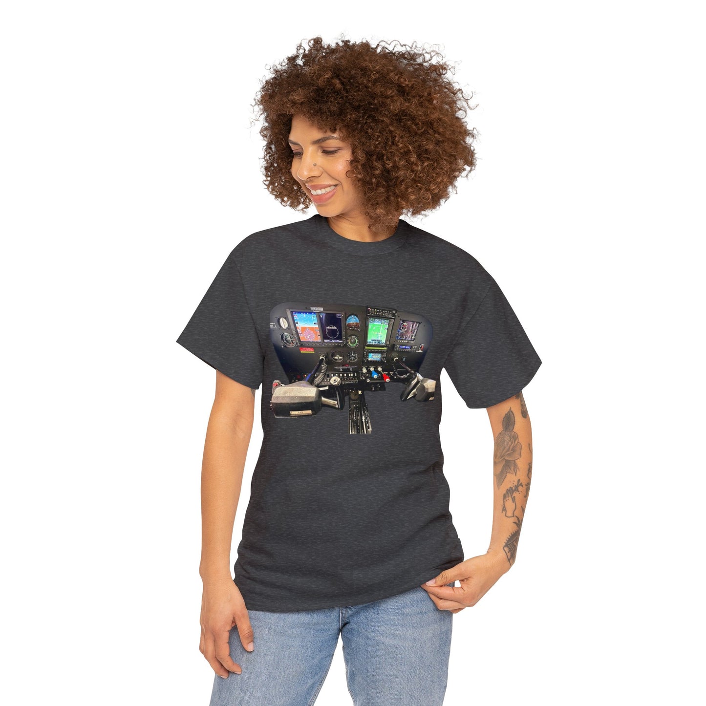 Airplane Cockpit, Private Plane Cock Pit, Plane Instruments Heavy Cotton Tee