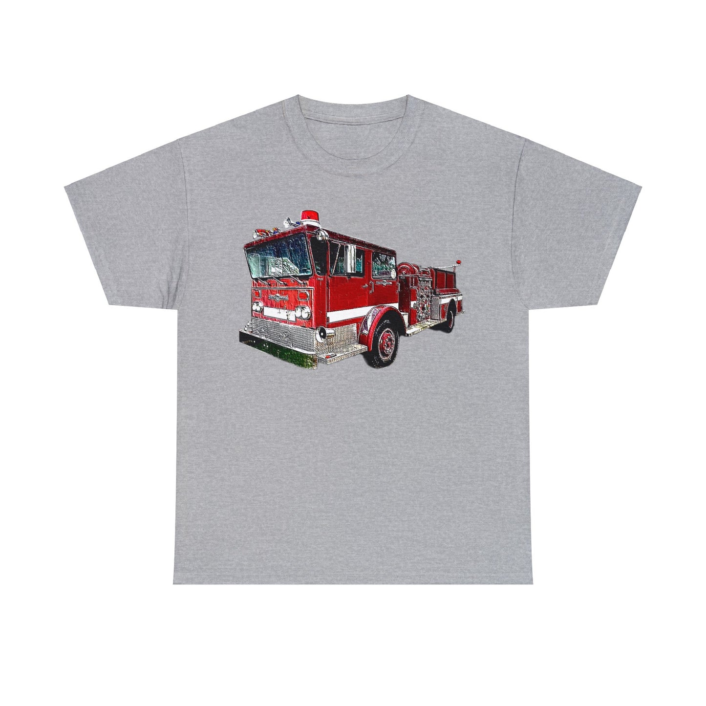 Fire Department, Fire Truck, Fire Department, Red Fire Truck Heavy Cotton Tee