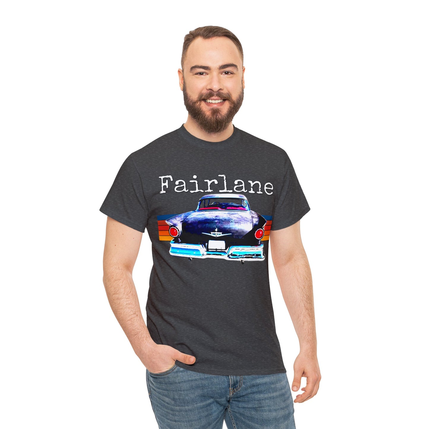 Fairlane 1957 Vintage Tail Fins, Vintage American Car Heavy Cotton Tee