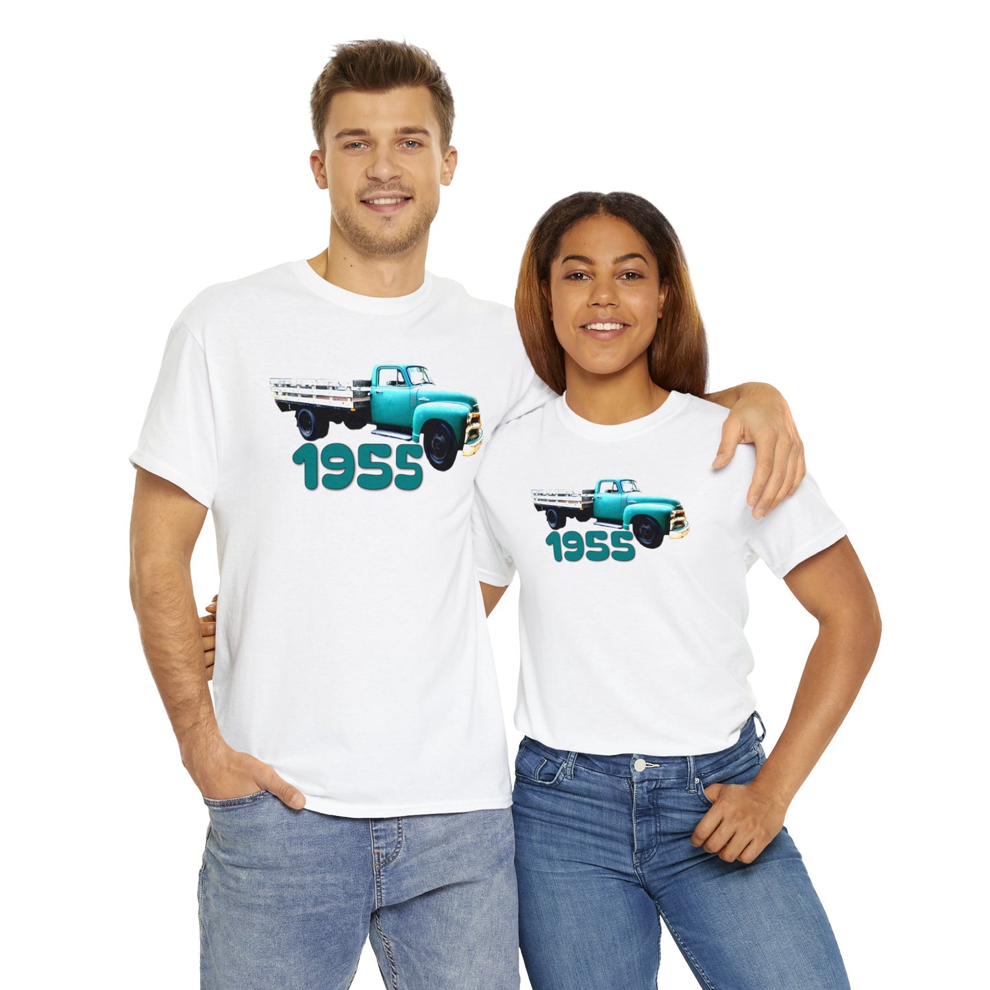 1955 Pickup Truck, Vintage Farm Truck, Retro Flat Bed Truck Heavy Cotton Tee