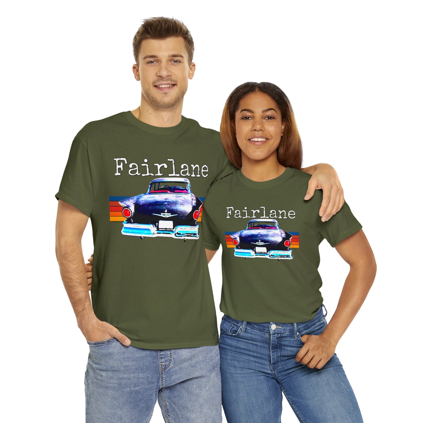 Fairlane 1957 Vintage Tail Fins, Vintage American Car Heavy Cotton Tee