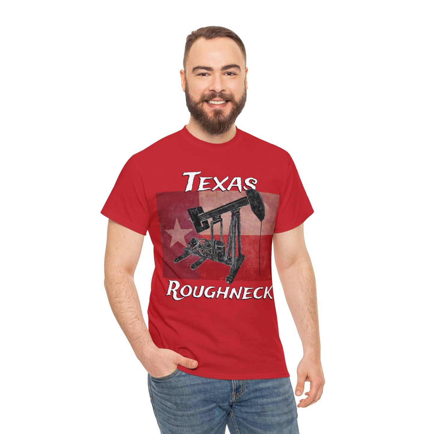 Texas Oil Worker, Rough Neck, Pump Jack Heavy Cotton Tee