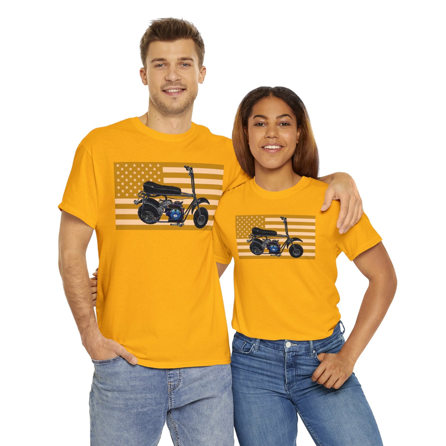 American Flag Vintage Mini Bike, Moped, Mini Motorcycle, Scooter Heavy Cotton Tee