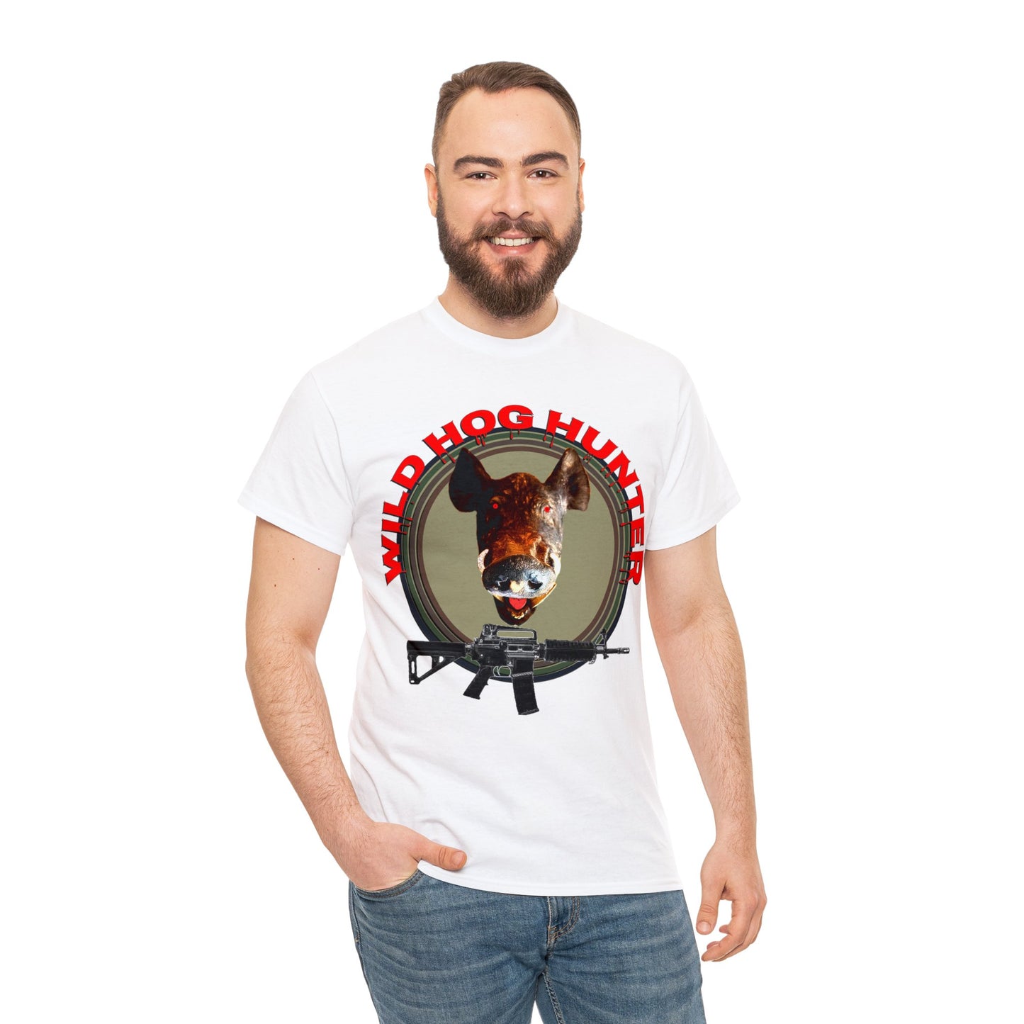 Wild Hog Hunter, Wild Hog, Hog Wild, Hog Boar Hunting Heavy Cotton Tee