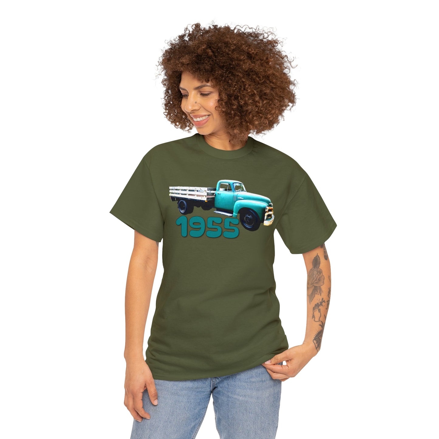 1955 Pickup Truck, Vintage Farm Truck, Retro Flat Bed Truck Heavy Cotton Tee