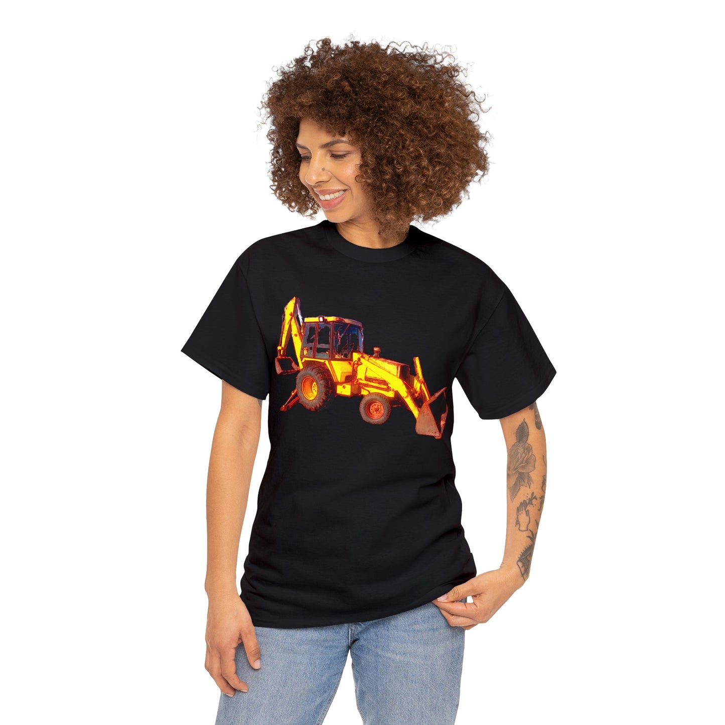 Back Hoe, Tractor, Bulldozer, Excavator, Construction, Under Construction Heavy Cotton Tee