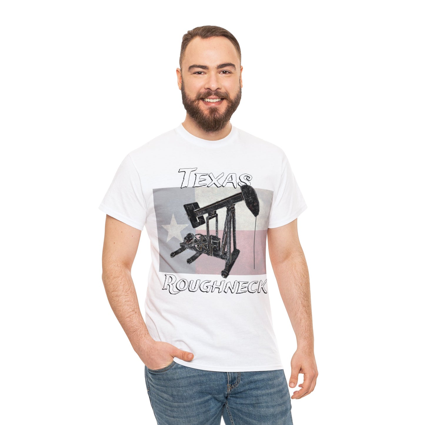 Texas Oil Worker, Rough Neck, Pump Jack Heavy Cotton Tee