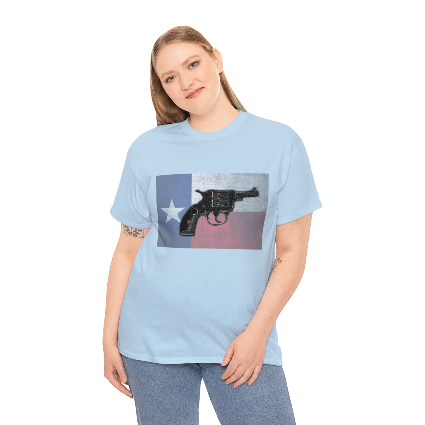 Vintage Pistol Revolver Texas Flag Heavy Cotton Tee