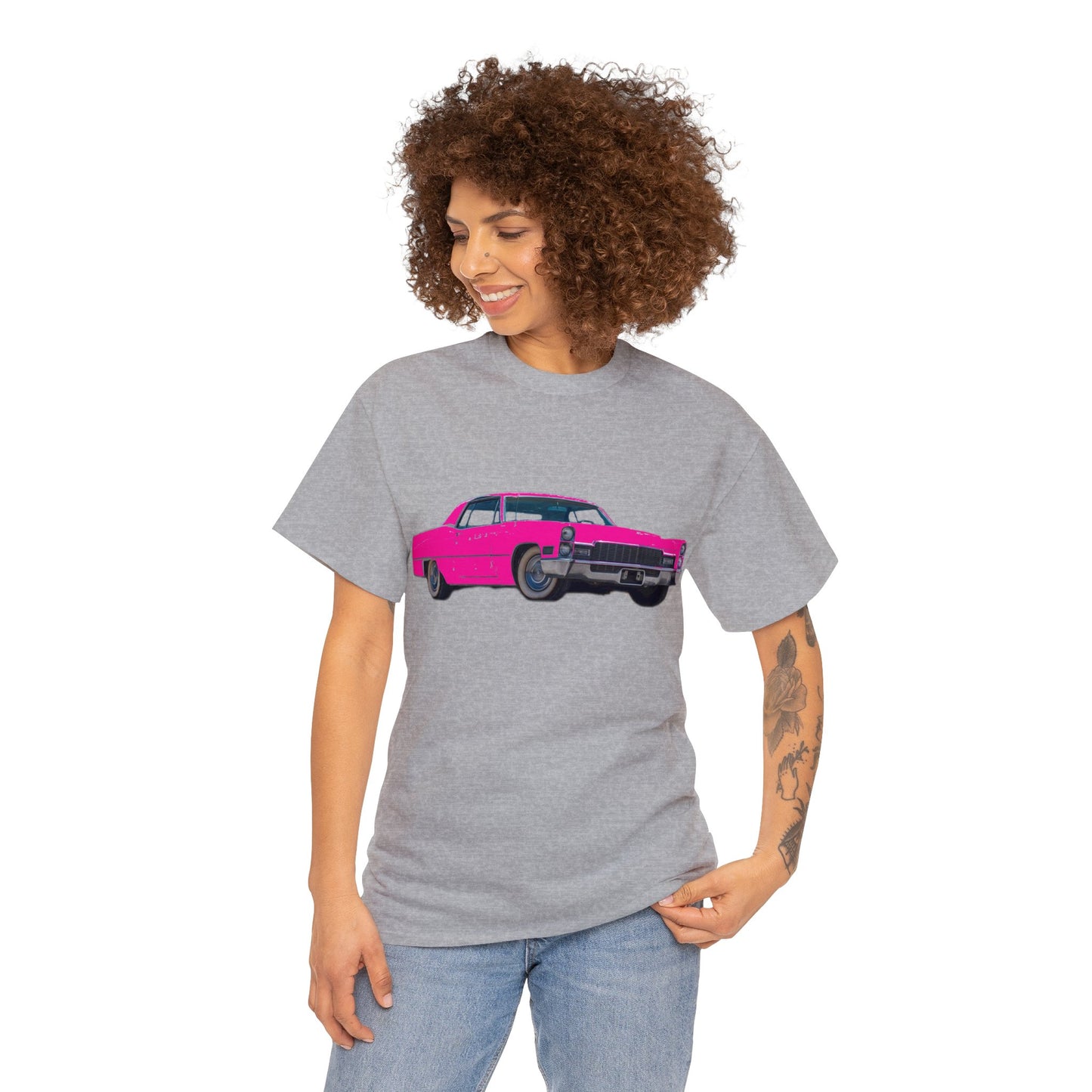 Pink Cadillac, Vintage Car, Caddy Daddy, Retro DeVille Heavy Cotton Tee