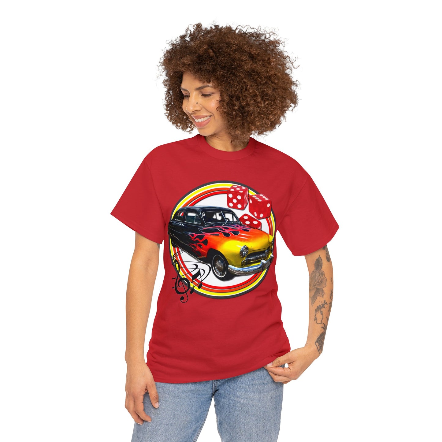 Mercury Eight 1949 Rockabilly Flame Hot Rod Car Heavy Cotton Tee