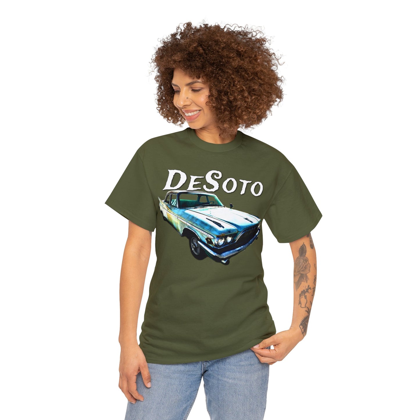 Vintage Desoto American Car, Vintage Antique Automobile Heavy Cotton Tee