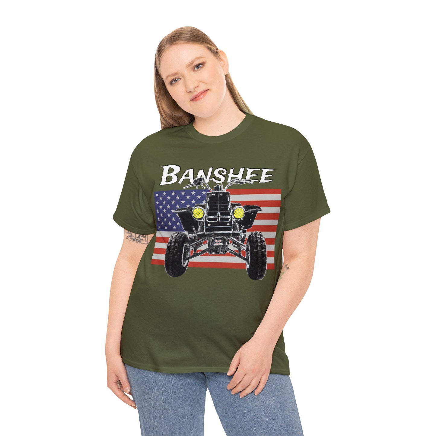 Banshee Quad ATV, Banshee Four Wheeler, Quad Bike American Flag Heavy Cotton Tee