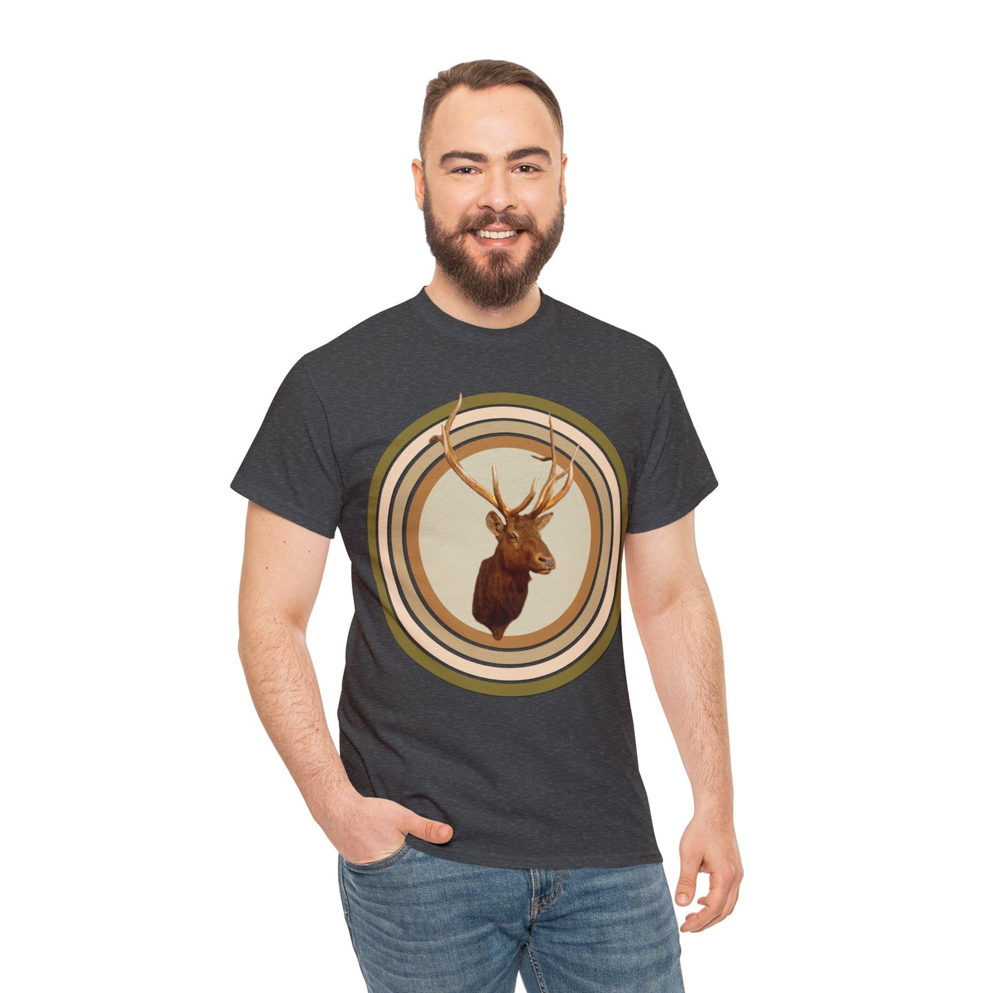 Elk Head, Elk Hunter, Camo Elk Design, Elk Hunting Heavy Cotton Tee