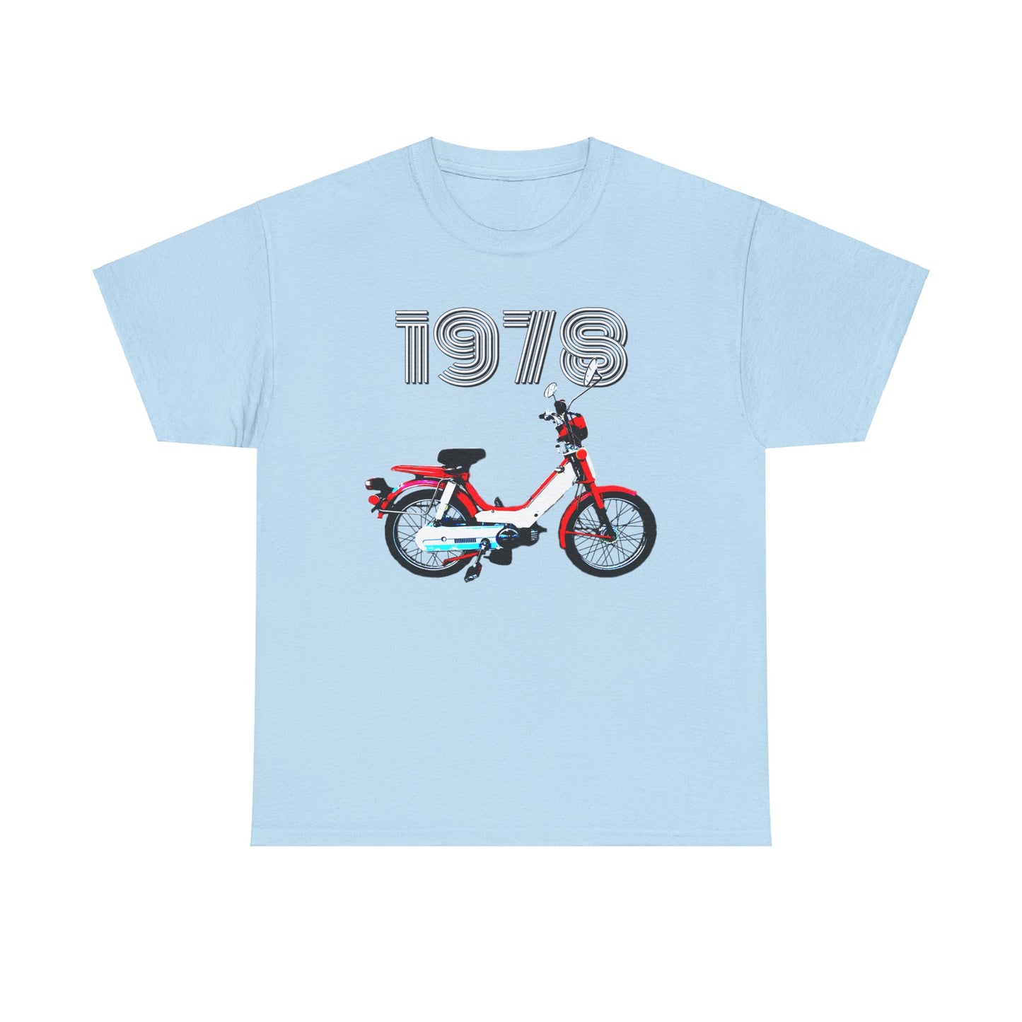 Vintage 1978 Pedal Moped Scooter Mini Bike Motorcycle Moped Heavy Cotton Tee