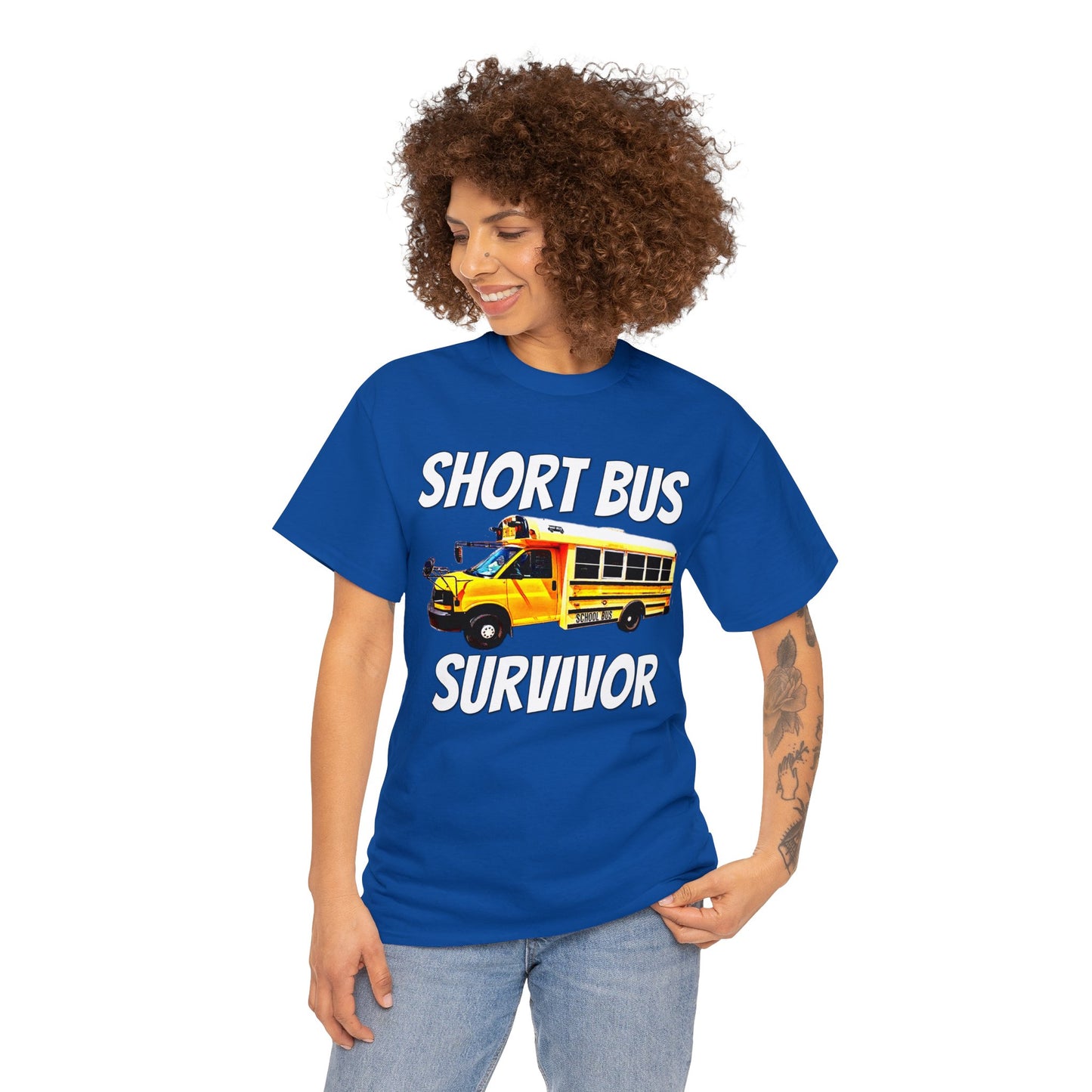 Short Bus, I Survived Riding the Short Bus, School Bus, Short Bus Rider Heavy Cotton Tee