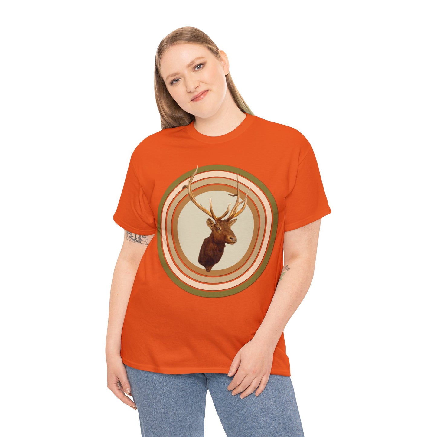 Elk Head, Elk Hunter, Camo Elk Design, Elk Hunting Heavy Cotton Tee