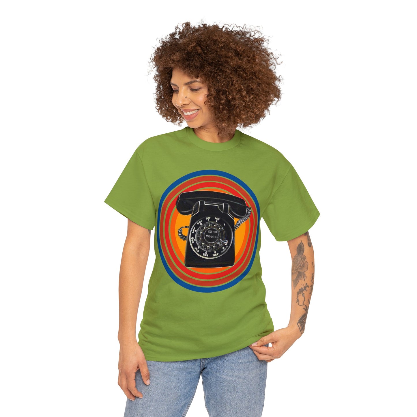 Vintage Retro Rotary Antique Telephone Phone Heavy Cotton Tee