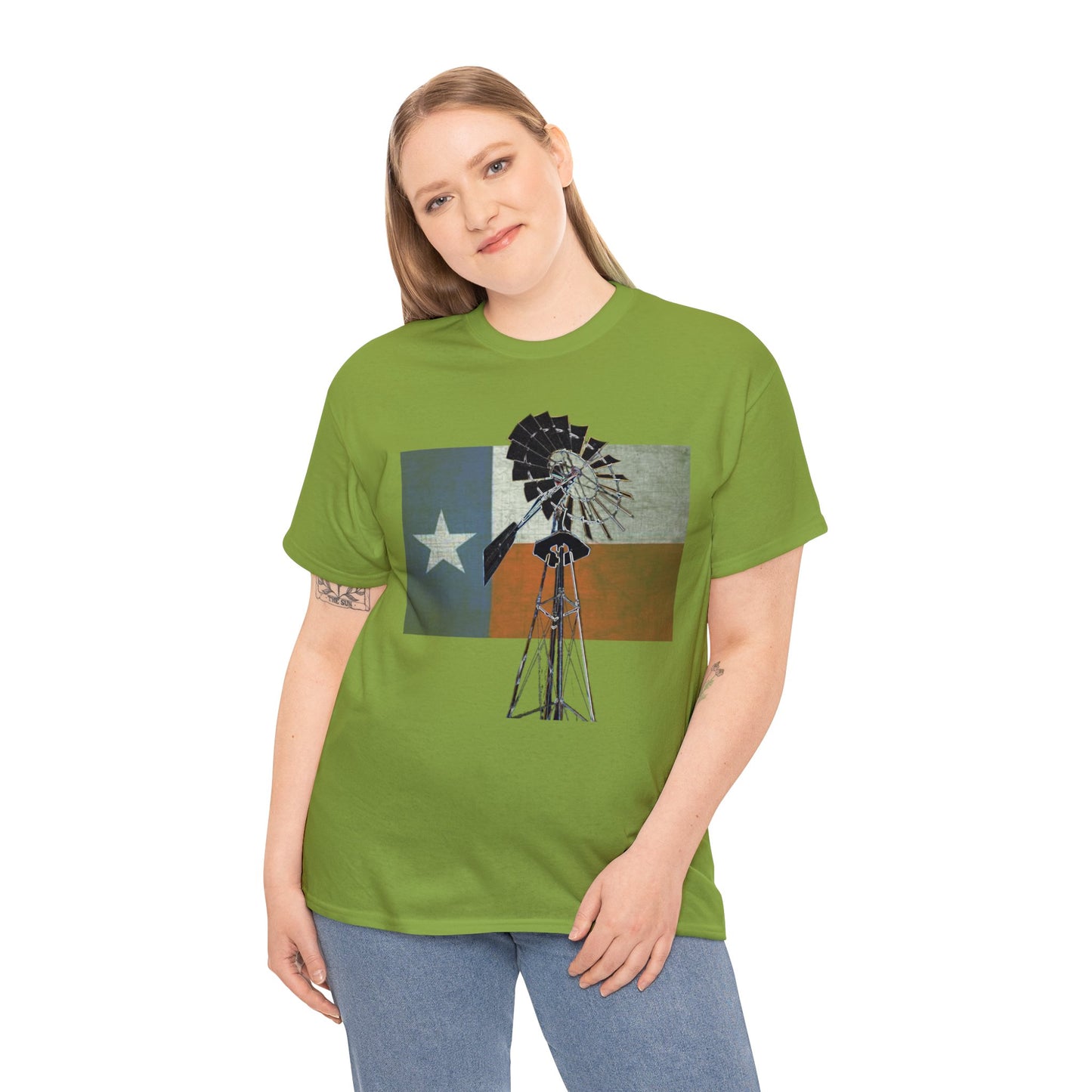 Texas Flag, Windmill, Country Boy, Country Girl, Farmer, Vintage, Retro Heavy Cotton Tee