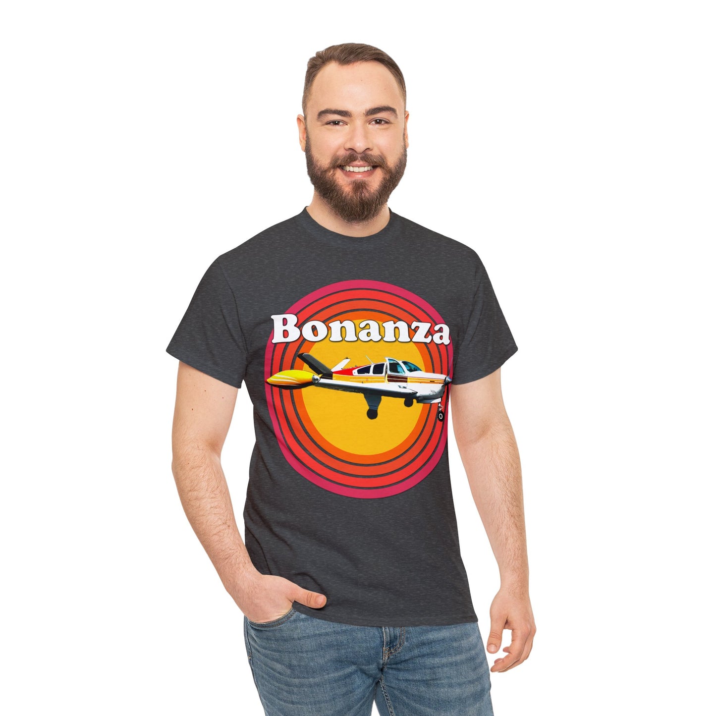 Vintage Bonanza Airplane, 1970s Private Airplane, Turbo Prop Aircraft Heavy Cotton Tee