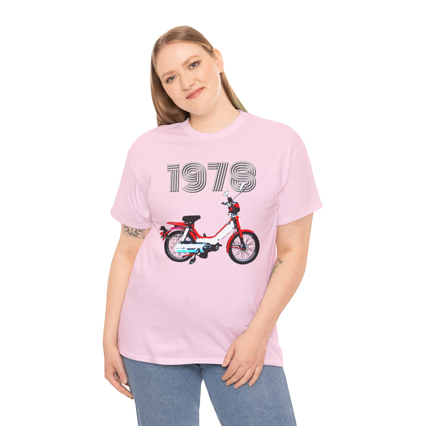 Vintage 1978 Pedal Moped Scooter Mini Bike Motorcycle Moped Heavy Cotton Tee