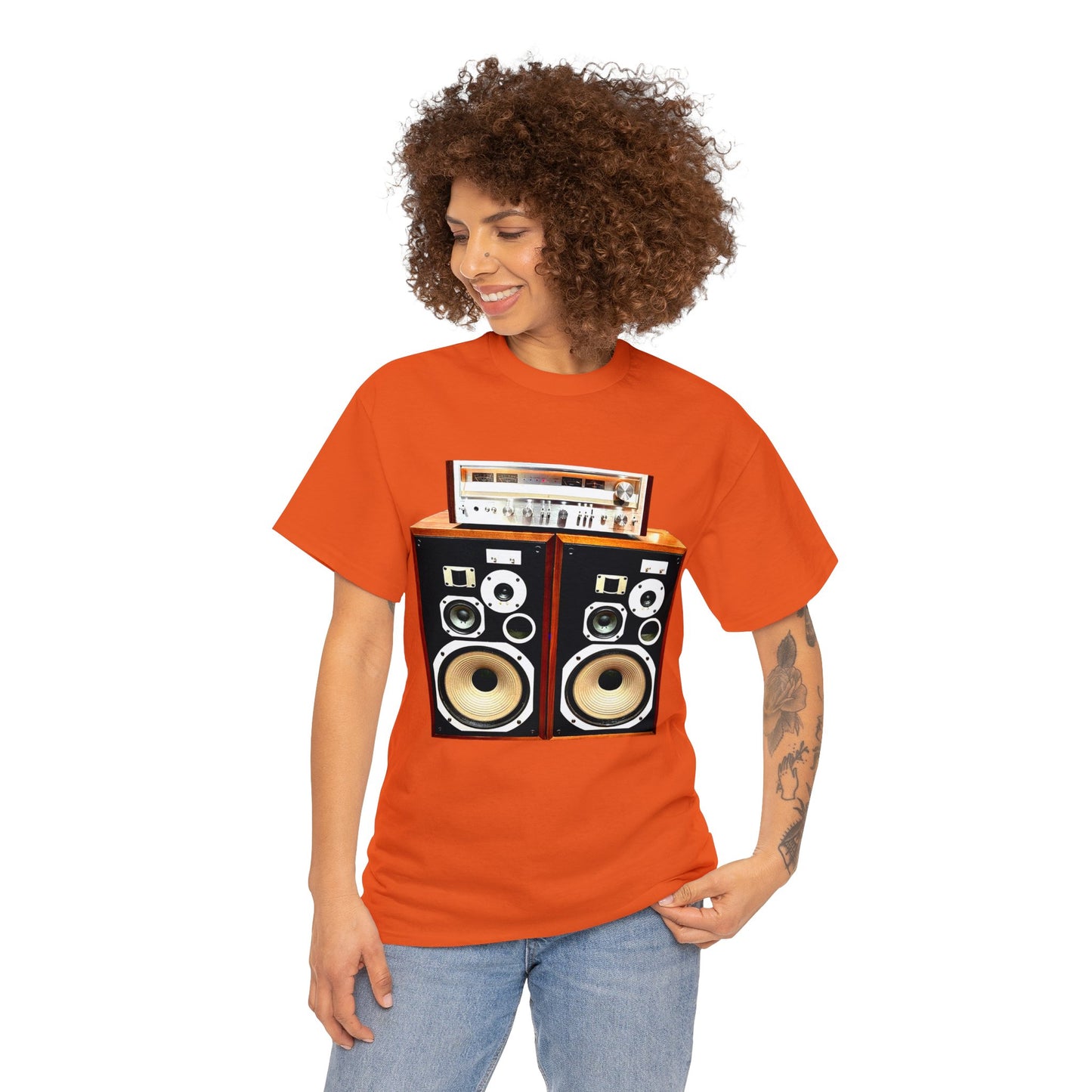 Vintage Stereo Receiver and Speakers, Audiophile, Retro Stereo, High Fidelity Heavy Cotton Tee