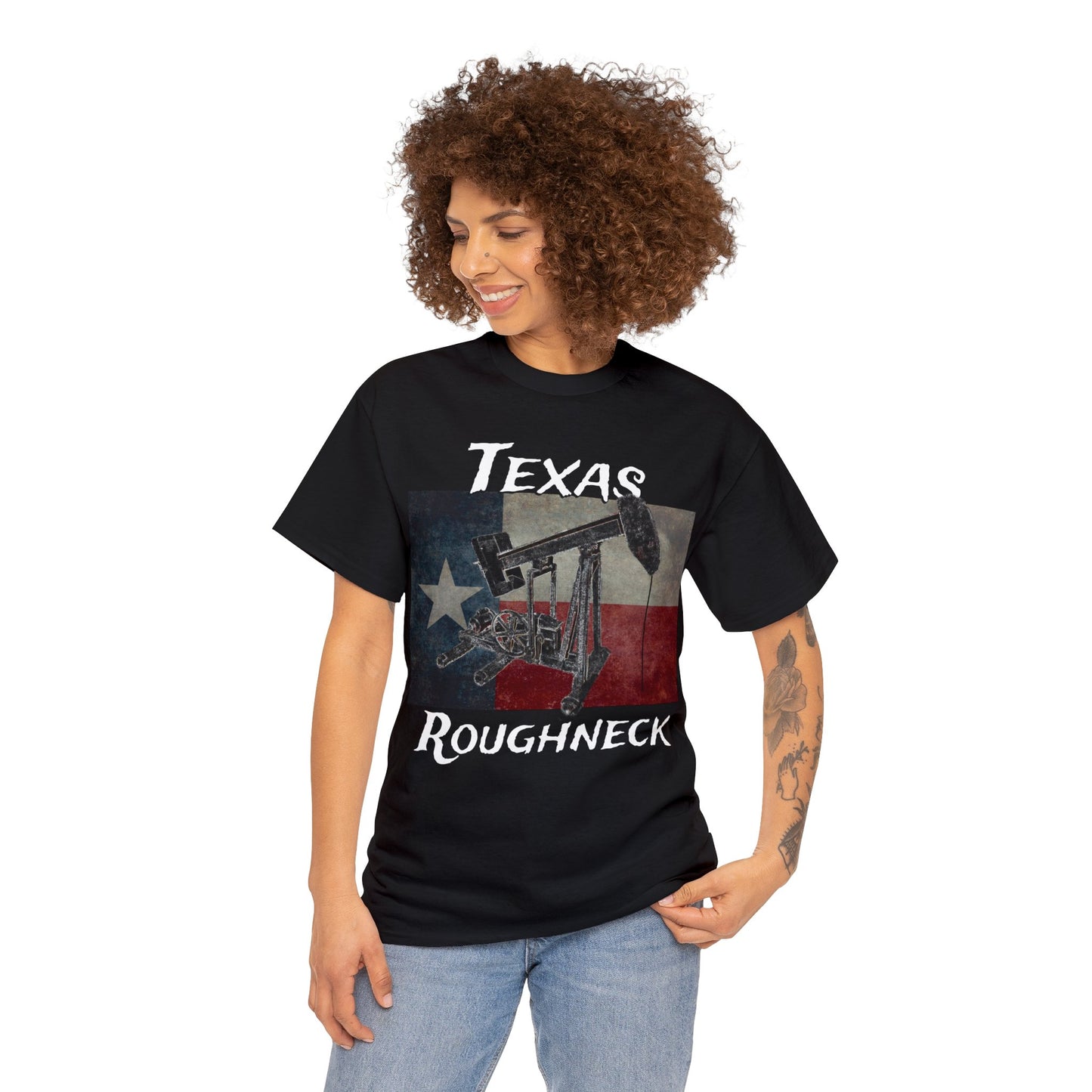 Texas Oil Worker, Rough Neck, Pump Jack Heavy Cotton Tee