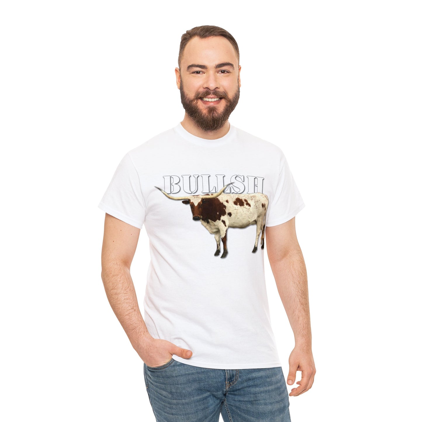 Bullsh, Longhorn, Cow, Cattle, Funny, Texas, Country Heavy Cotton Tee