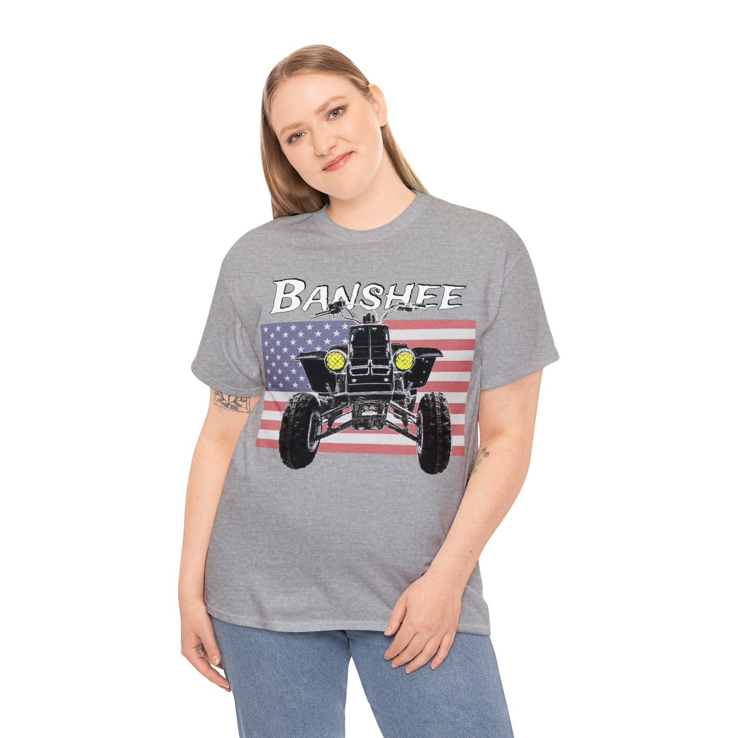 Banshee Quad ATV, Banshee Four Wheeler, Quad Bike American Flag Heavy Cotton Tee