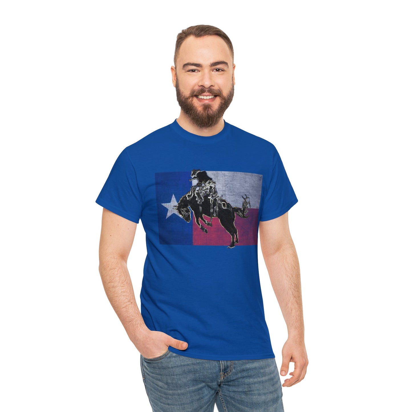 Rodeo, Bronco Rider, Bronc Buster, Cowboy Rider, Horse Rider, Wild Horse Heavy Cotton Tee