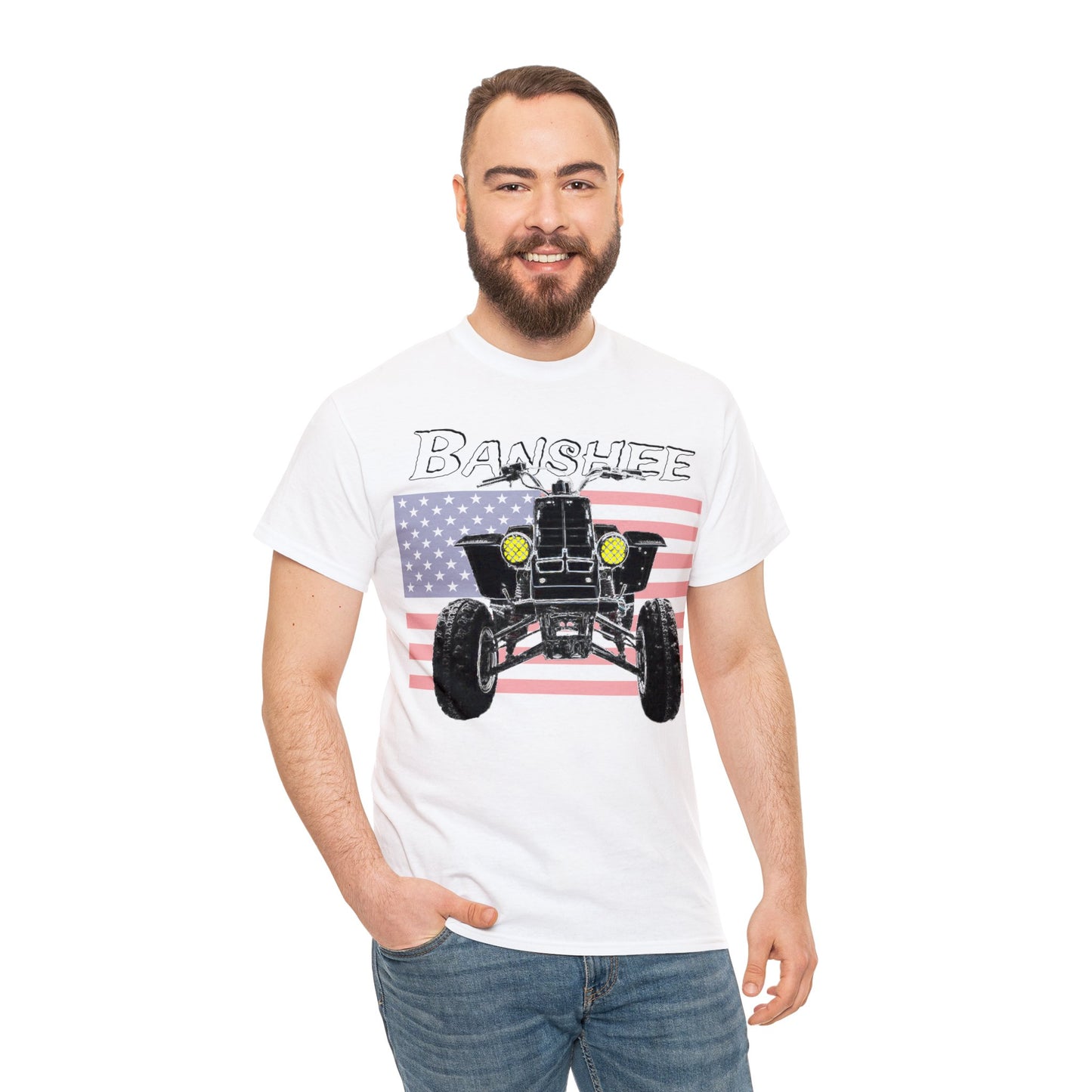 Banshee Quad ATV, Banshee Four Wheeler, Quad Bike American Flag Heavy Cotton Tee